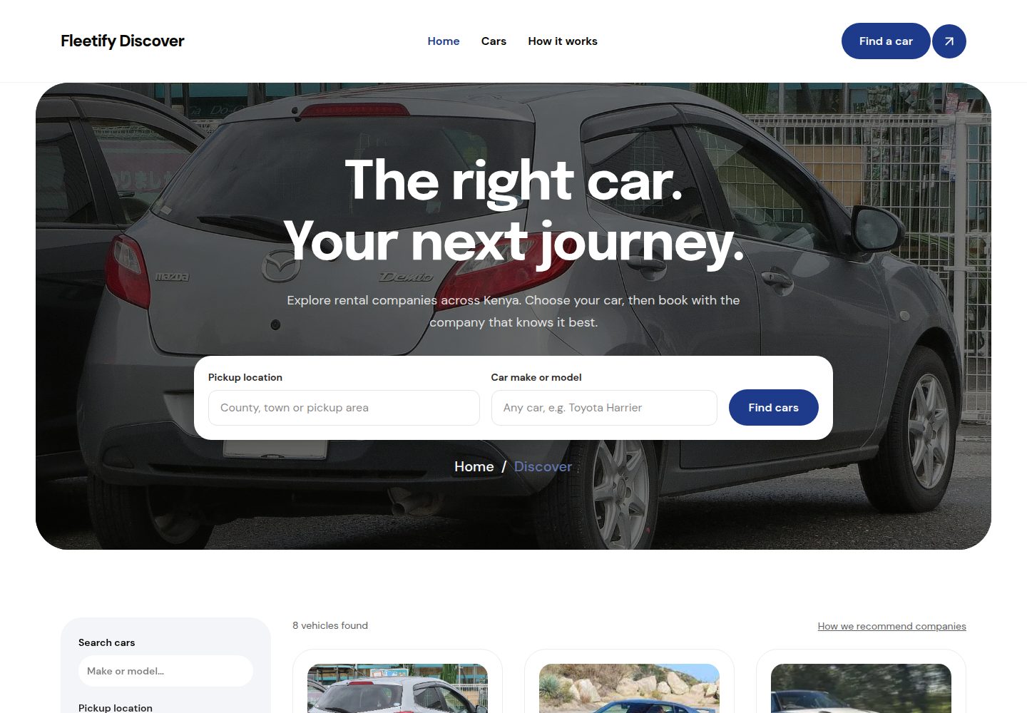Fleetify’s live car-hire discovery platform
